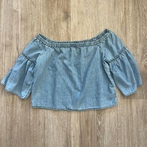 Madewell Light Blue 100% Cotton Off-the-Shoulder Chambray Blouse